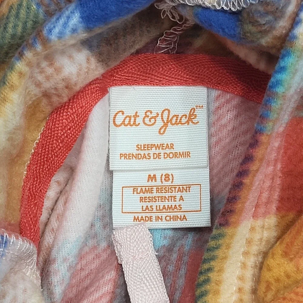 Cat & Jack Girls Fleece One Piece Hooded Union Suit Printed Size Medium 8
